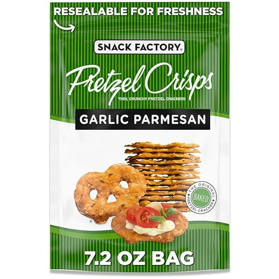 Snack Factory Garlic Parmesan Pretzel Crisps, 7.2 OZ Resealable Bag ( Pack of 2 )