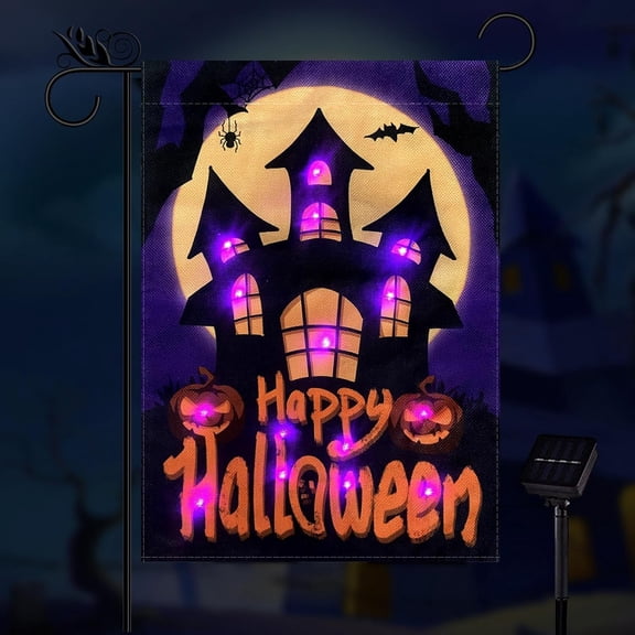 Happy Halloween Garden Flag Double Sided Garden Flag Halloween Castle Holiday Farmhouse Outdoor Yard Lawn Decoration 12.5 x 18 Inch
