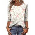 thumbnail image 4 of JULMCOMO Breast Cancer Shirts for Women Crew Neck 3/4 Sleeve Breast Cancer Awareness Casual Pink Ribbon Graphic Tees Loose Cute Print T-Shirts Green 5XL, 4 of 5