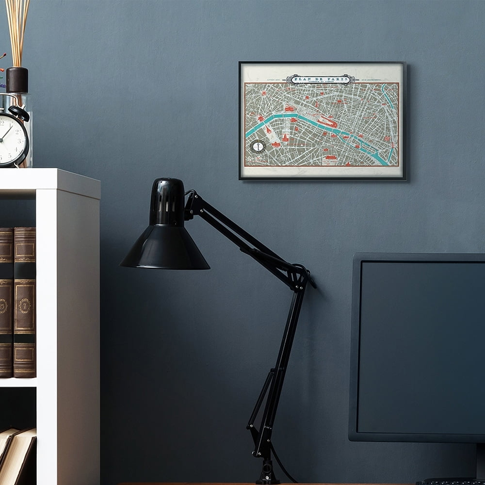 Stupell Industries Vintage Parisian Map Seine River French City Black Framed by Sue Schlabach