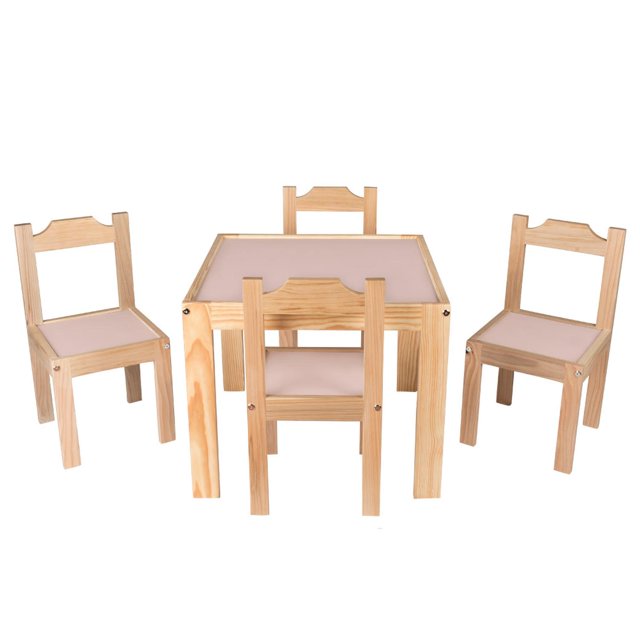 Set comedor de madera barnizada para niños Duduk rosa Duduk COM-PIL