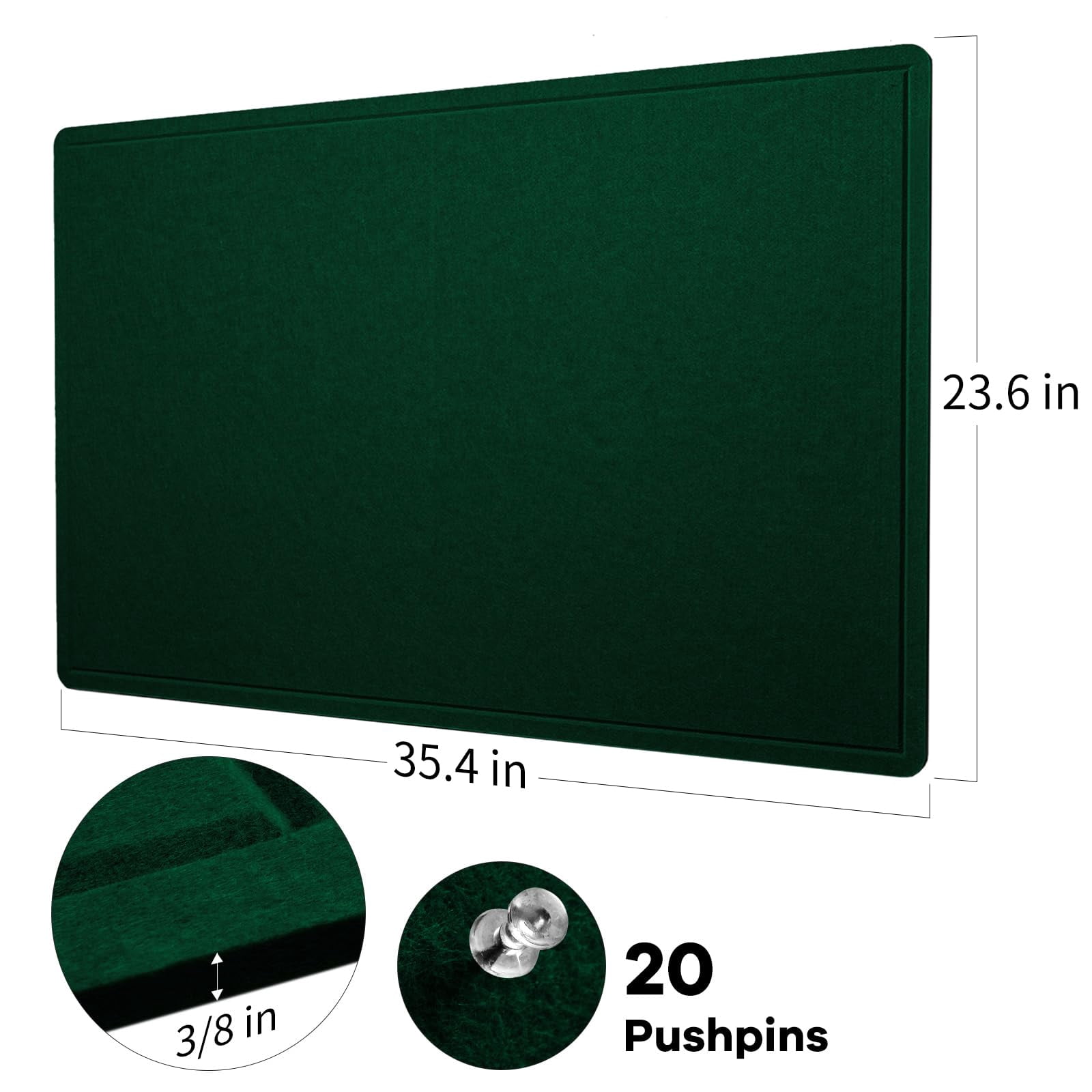Bulletin Board  36 X 24 Inches Felt Pin - Decorative Cork Alternative For Wall 3' 2' Foldable Picture Self-adhesive Vision Prayer With 20 Pushpins Dark Green