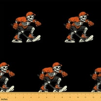 Homewish Cartoon Ice Hockey Fabric by the Yard 1 Yard for Kids, Modern Ball Sports Room Decor Fabric by the Yard, Black Orange Skeleton Sewing Fabric, Luxury Bedroom Decor