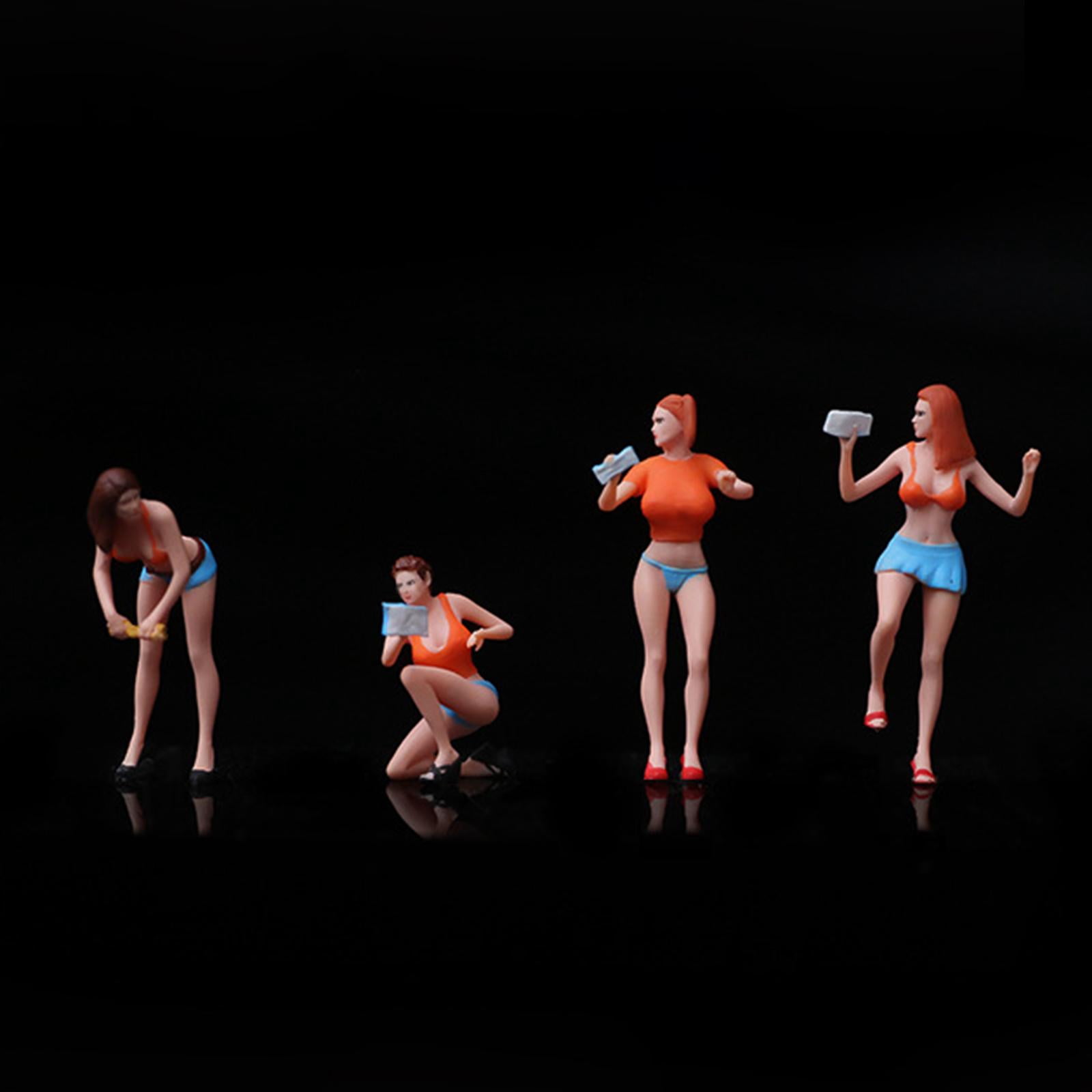 LeeQinersw 4Pcs 1/64 Scale Car Wash Girl Model Realistic Resin Girl Model for DIY Scene
