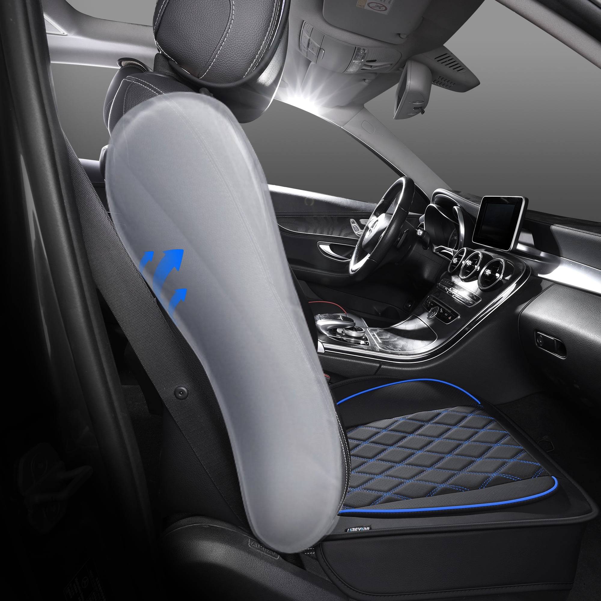 Universal Front Car Seat Covers for 2 Seats, Black-Blue Trim, Stylish Interior Upgrade for Cars SUVs Trucks, Full Surround Anti-Wear Waterproof Front Seat Protector