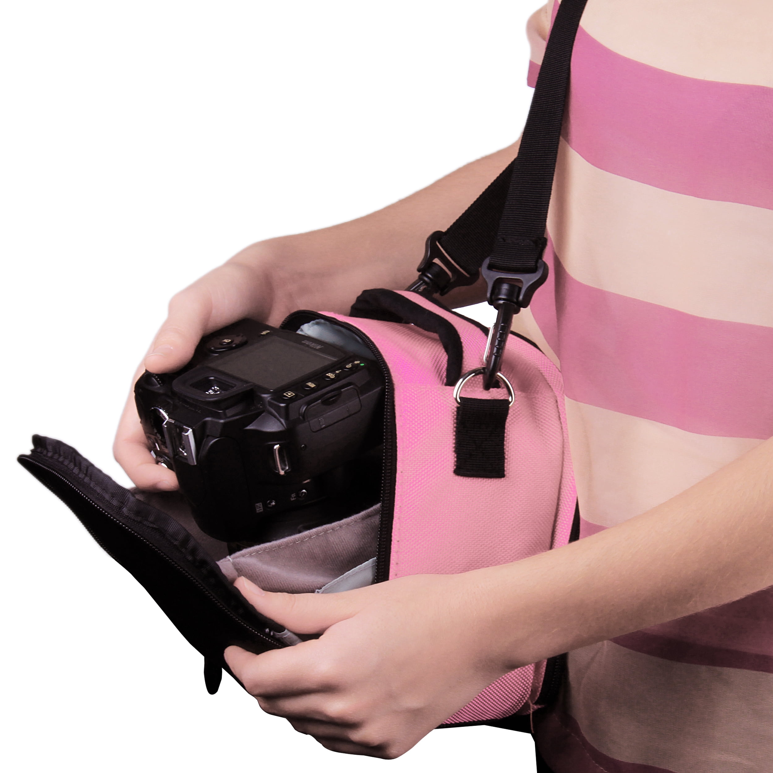 Light PinkCompact DSLR Camera Case Shoulder Bag with Adjustable Strap, Travel Camera Protector Bag for Canon Nikon Sony Olympus Digital Cameras