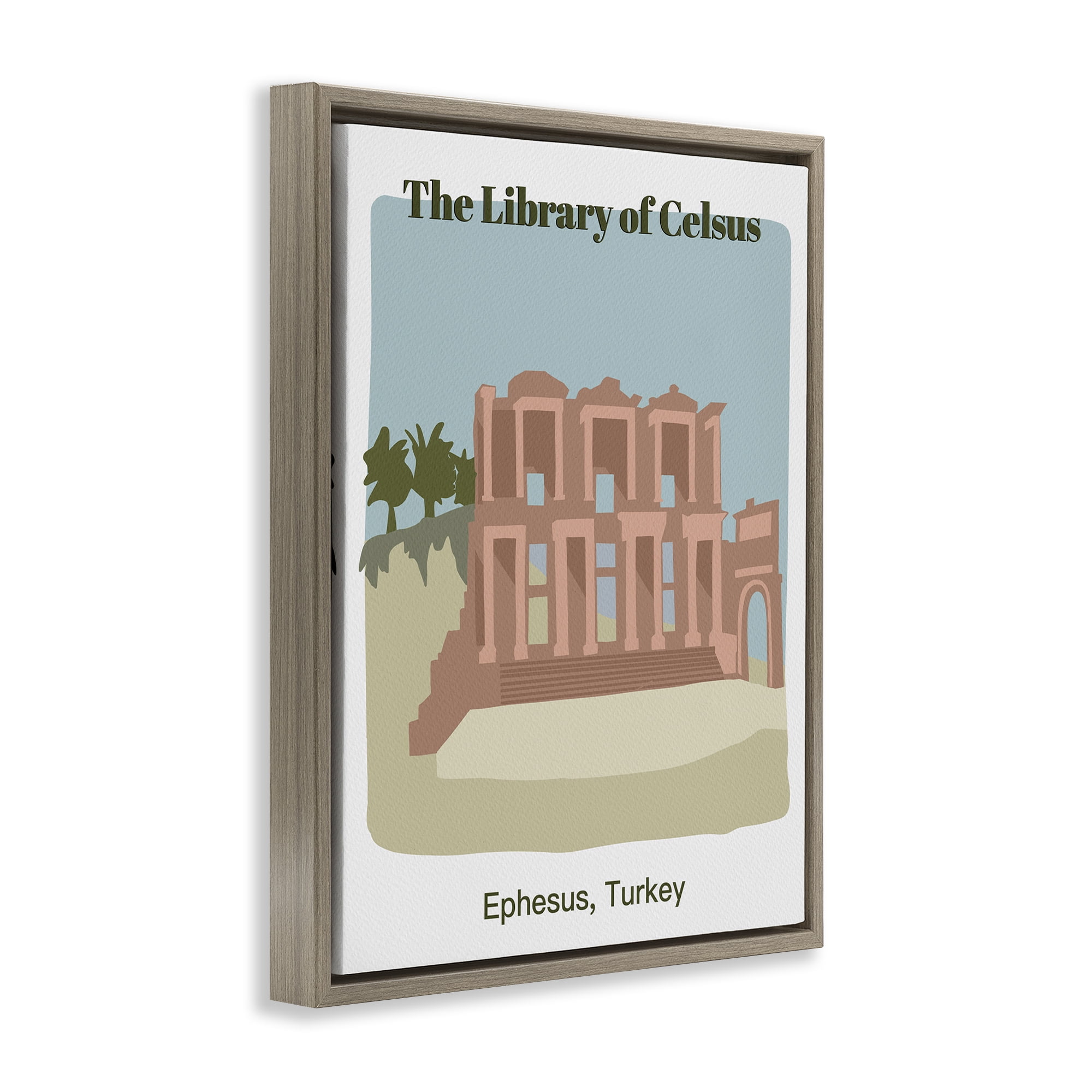 Stupell Industries Library Of Celcus Architecture Town & City Painting Brown Floater Framed Art Print Wall Art, 25 x 31