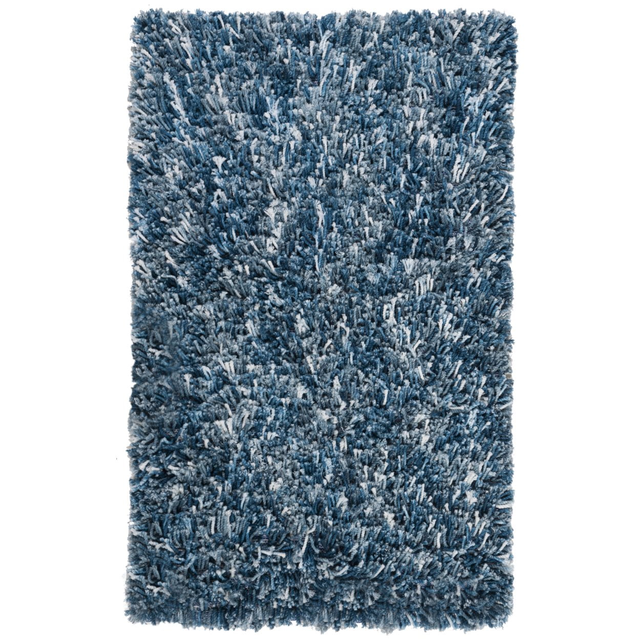 SAFAVIEH Rio Kynaston Solid Polyester Shag Area Rug, Navy/Ivory, 5' x 8'