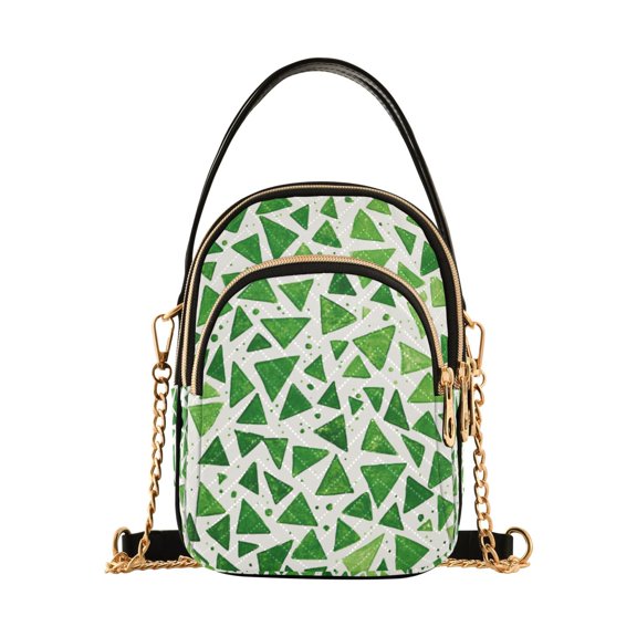 FORMRS Crossbody Bag for Women Quilted Travel Shoulder Cell Phone Purse with Chain Strap Handbag, Green Dot Triangles Pattern