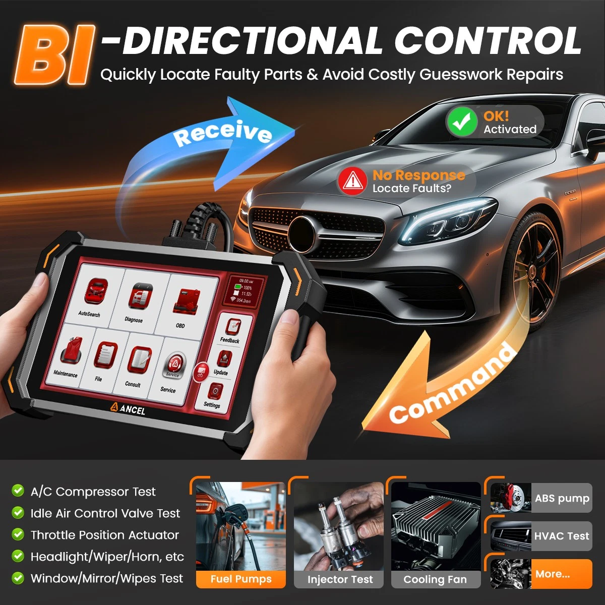 ANCEL DS600 Elite OBD2 Scanner Bidirectional Full System Diagnostic Tool 34+ Reset Service ECU Co-ding CANFD DOIP FCA AutoAuth, Online Customer Service, Lifetime Free Update