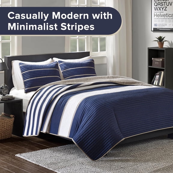Quilt Set - Full/Queen, Blue Stripe