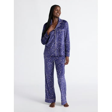 Joyspun Women’s Stretch Velour Notch Collar Long Sleeve Pajama Set, Sizes XS to 4X