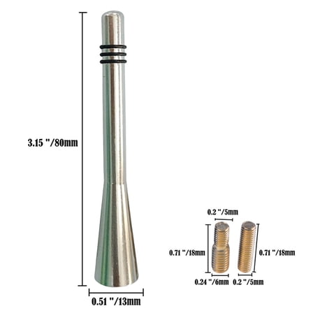 Silver 8CM Car Short Stubby Antenna Aerial AM/FM Radio Mast w/ Screws