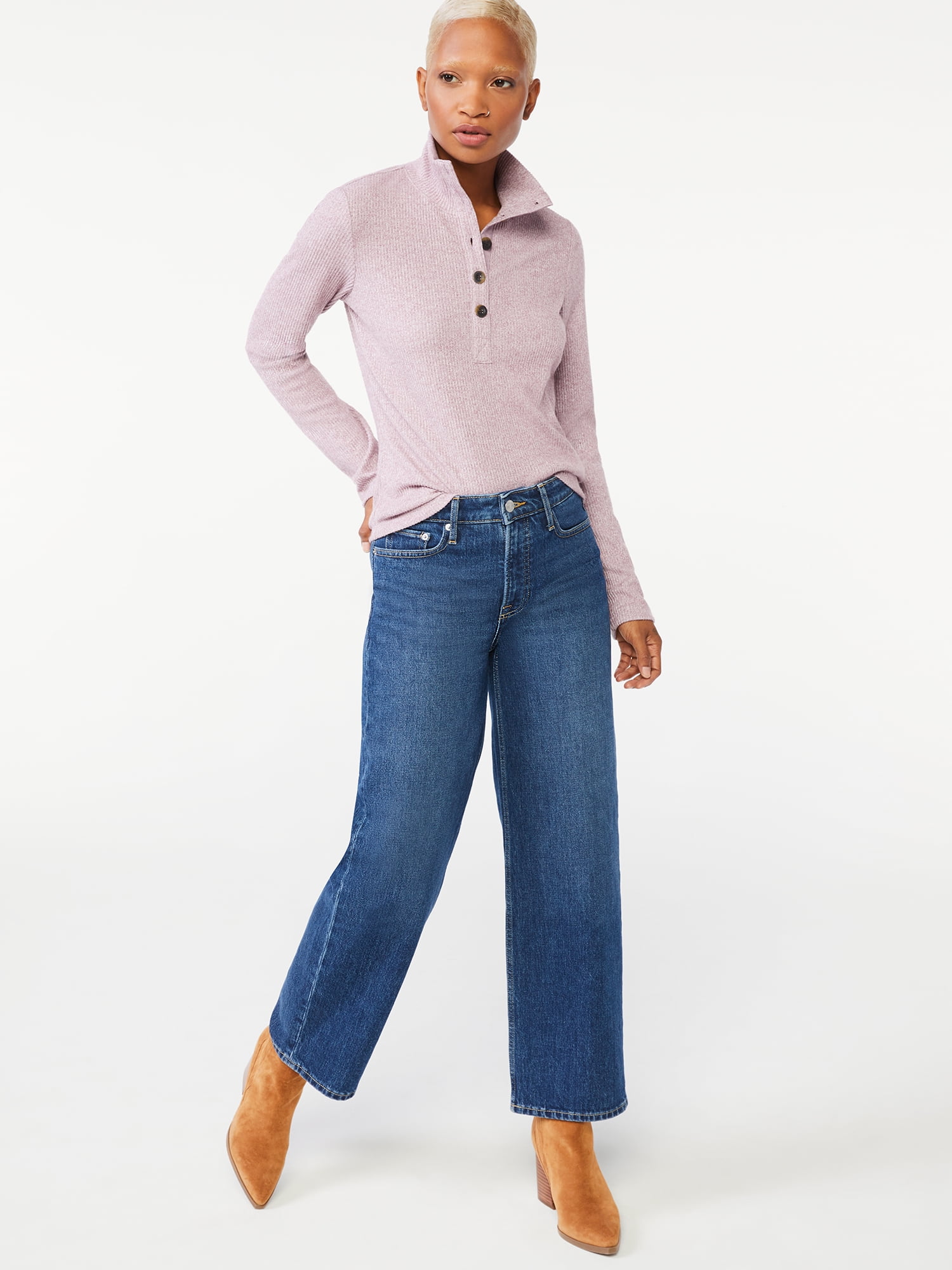 Free Assembly Women's Mock Neck Henley Top - Walmart.com