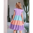 thumbnail image 4 of Arshiner Girls Dress Summer Flutter Sleeve Flared Tiered Swing Pleated Midi Cotton Casual Sundress with Pockets, 4 of 6