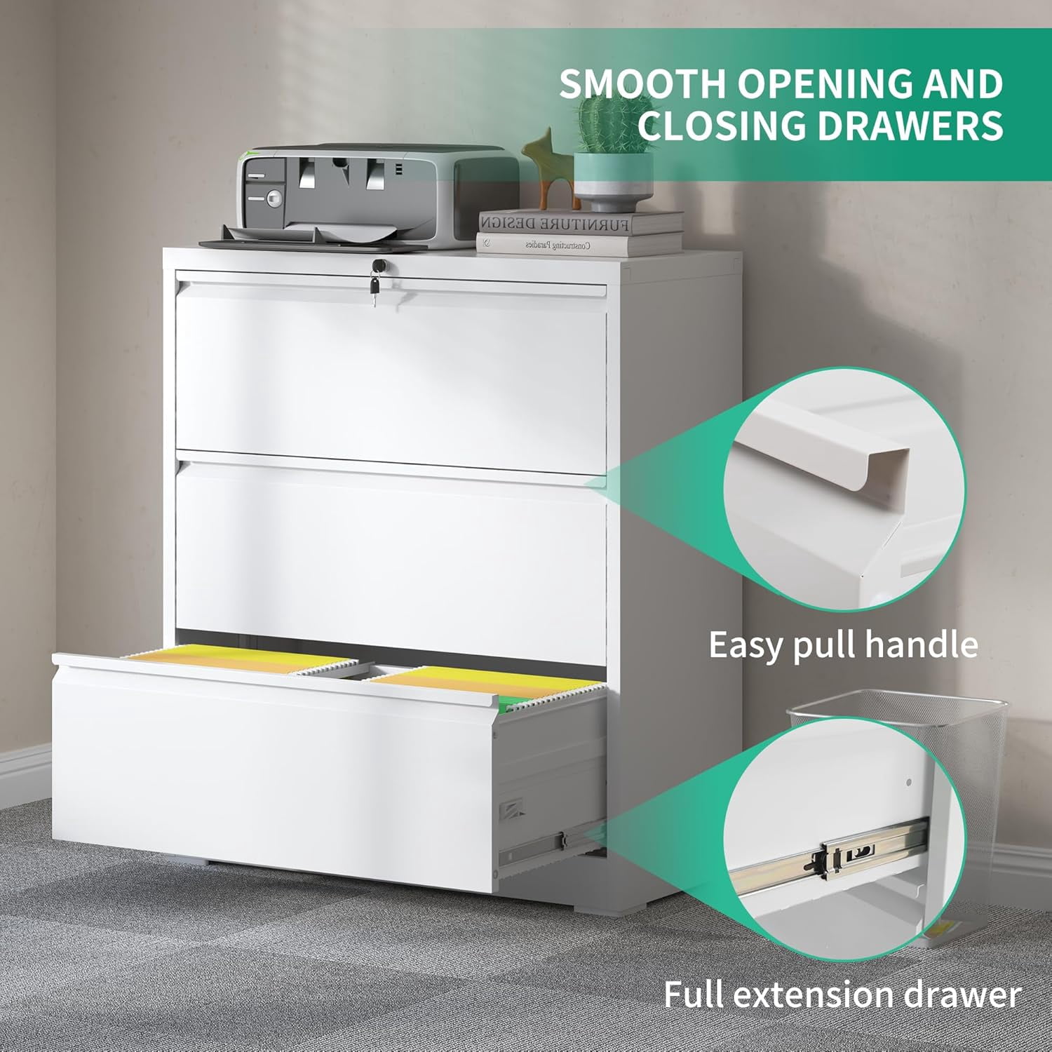 Metal Lateral Filing Cabinet for Home Office, Wide Steel Storage Cabinet Commercial Drawer for Legal/Letter/A4 Size Files, Drawer Lateral File Cabinets