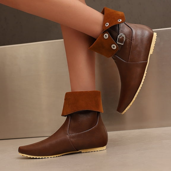 Women's Belt Low Heel Casual Boots Short Tube Motorcycle Boots Retro