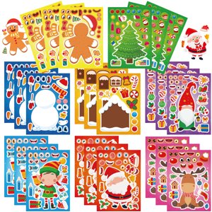 JESTAR 24Pcs Christmas Make a Face Stickers for Kids DIY Santa Snowman Craft Sticker Sheets Party Favors