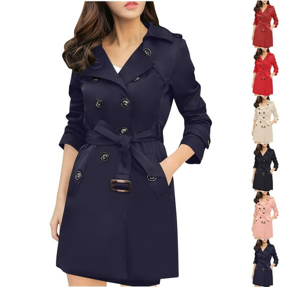 jtjvou Women's Plus Size Trench Coat Double-Breasted Waterproof Lapel Overcoat Stylish Pea Coat with Detachable Hood Black L