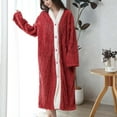 thumbnail image 5 of ylioge Winter Robes for Women with Pockets Button-Down Fleece Bathrobes Ladies Casual Long Length Long Sleeve Thermal Warm V Neck Homewear Bath Robe, 5 of 8