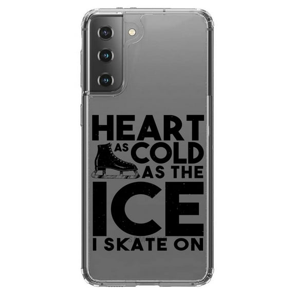 DistinctInk Clear Shockproof Hybrid Case for Galaxy S21 5G (6.2" Screen) - TPU Bumper Acrylic Back Tempered Glass Screen Protector - Heart as Cold as the Ice I Skate On