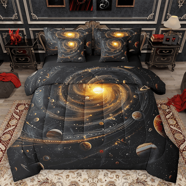 Manfei Cosmos Galaxy Bedding Comforter Set 7 Pieces, Nebula Planet Stars Queen Bedding Sets, Outer Space Universe Queen Sheet Sets, Ultra Soft Home Decor