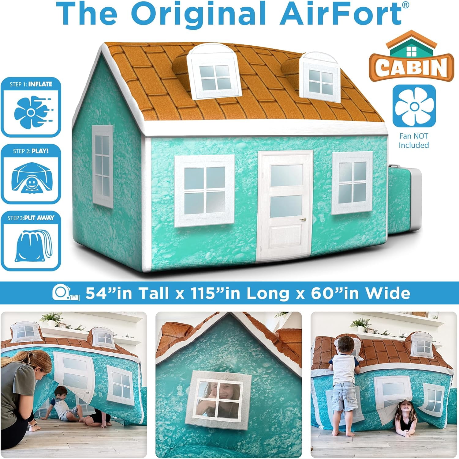 The Original Patented AirFort - Build A Fort in 30 Seconds, Inflatable Fort for Kids, Play Tent for 3-12 Years, A Playhouse Where Imagination Runs Wild, Fan not Included (Cabin)
