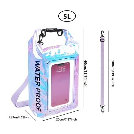 67.63oz/1.32gal Rainbow-Colored Dry Bag for Beaches & Surfing Swimming Kayaking Cell Phone Transparent Dry Pouch Durable PVC 5L