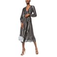 thumbnail image 1 of Michael Kors Mujer Estampado Floral-Striped A-line Wrap, Negro, X-Large, 1 of 2