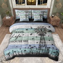 jejeloiu Country Farm House 7-Piece Twin Bedding Sets,Farmhouse Windmill Bedding Comforter Set For Men Women Reversible