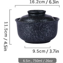 SHILIU-Ceramic Ramen Bowl Set, 800ml, with Lid, Spoon and Chopsticks, Japanese Vintage Large Soup Bowls Instant Noodle Bowl Asian Tableware (Black*1)