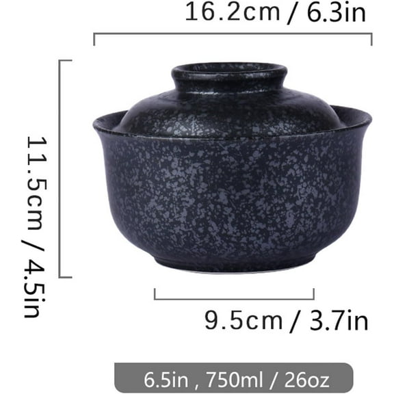 SHILIU-Ceramic Ramen Bowl Set, 800ml, with Lid, Spoon and Chopsticks, Japanese Vintage Large Soup Bowls Instant Noodle Bowl Asian Tableware (Black*1)