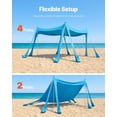 thumbnail image 6 of UPF50+ Beach Tent Sun Shelter, 10 x 10 ft Easy Pop Up Canopy, 6.6 ft Tall, with Sandbags Stability Poles Sand Shovels, Portable Blue Shade for Family Camping Fishing, 6 of 10