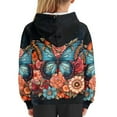 thumbnail image 6 of Xoenoiee Kids Hooded Sweatshirt Long Sleeve Hoodies Pullover Athleticwear Fall Winter Tops with Front Kangaroo Pocket Age 6-16 Years, Retro Floral Butterfly Rose Print, M, 6 of 7