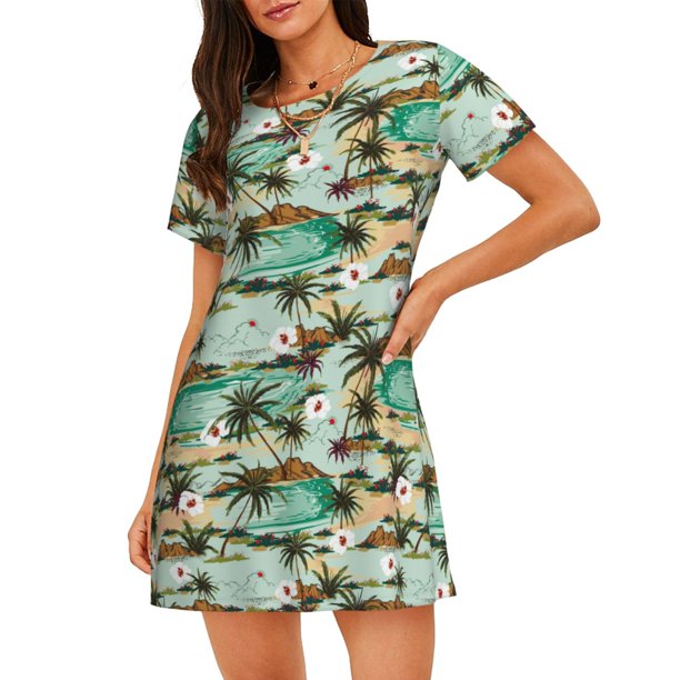 Easygdp Colorful Hawaii Palms Camisón de manga corta para mujer, informal, estampado