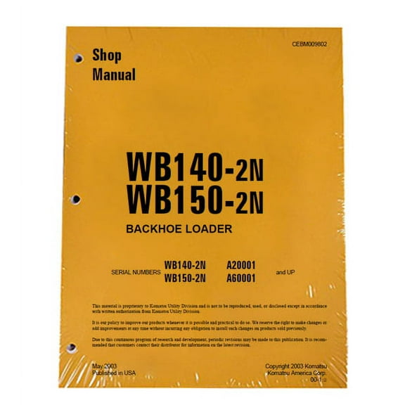 Komatsu WB140-2N, WB150-2N Backhoe Backhoe Workshop Repair  Service Manual - Part Number # CEBD009802