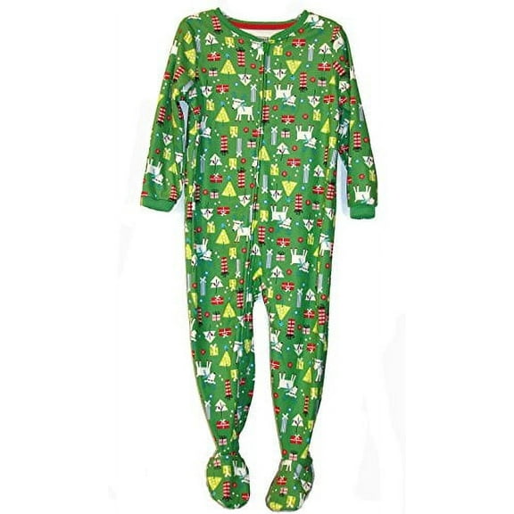 Toddler Girl's Green Christmas Presents Holiday Footed Pajama Sleeper, Size 3T