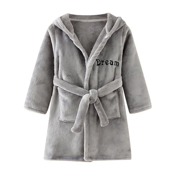 Karoyedx Robe for Boys Kids Soft Plush Hooded Bathrobe Flannel Pajamas Sleepwear Boy Girls Spa Robe Cover Up Winter Grey Size,2-3 Years