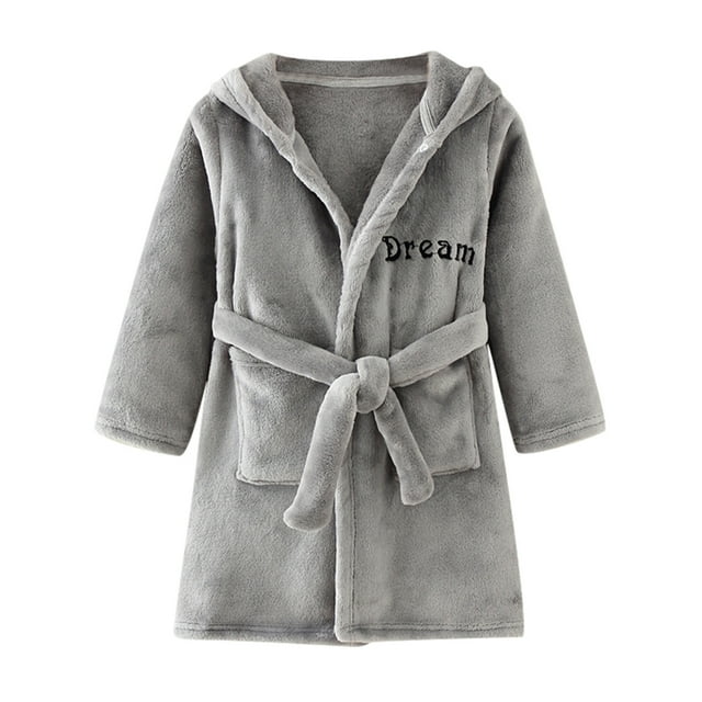 Hiiyo Toddler Girls Flannel Hooded Bathrobe Warm Soft Night-Robe Sleepwear, Sizes 1-6
