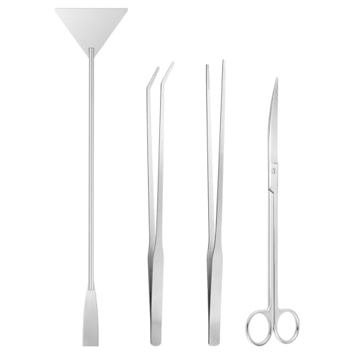 Aquascape Tools Aquarium Kit - 4PCS Terrarium Supplies Include Long Tweezers for Terrarium,Feeding Tongs,Aquarium Scissors,Algae Scraper for Fish Tank Cleaning Plant Trimming