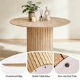 thumbnail image 6 of 47 inches Modern Round Dining Table, Wood Kitchen Table for 4 with Two-part Tabletop and Wooden Strip Columns Base, Farmhouse Table for Kitchen, Dinning Room, Oak, 6 of 8