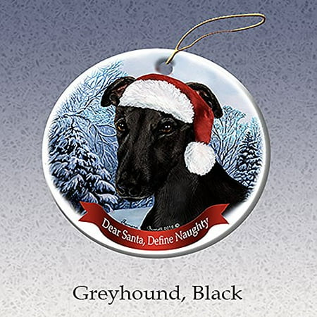 Holiday Pet Gifts Black Greyhound Santa Hat Dog Porcelain Christmas Holiday Pet Gifts Black Greyhound Santa Hat Dog Porcelain Christmas Tree Ornament - Holiday Pet Gifts Black Greyhound Santa Hat Dog Porcelain Christmas