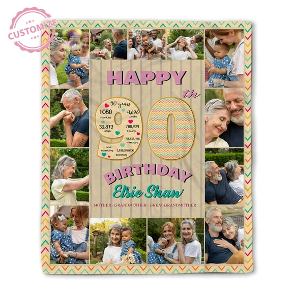 Customizaholic Custom Name Blanket, Birthday Blanket, 90th Birthday Blanket, Happy Birthday Blanket, Birthday Gift For Mom, 90th Birthday Gifts For Women