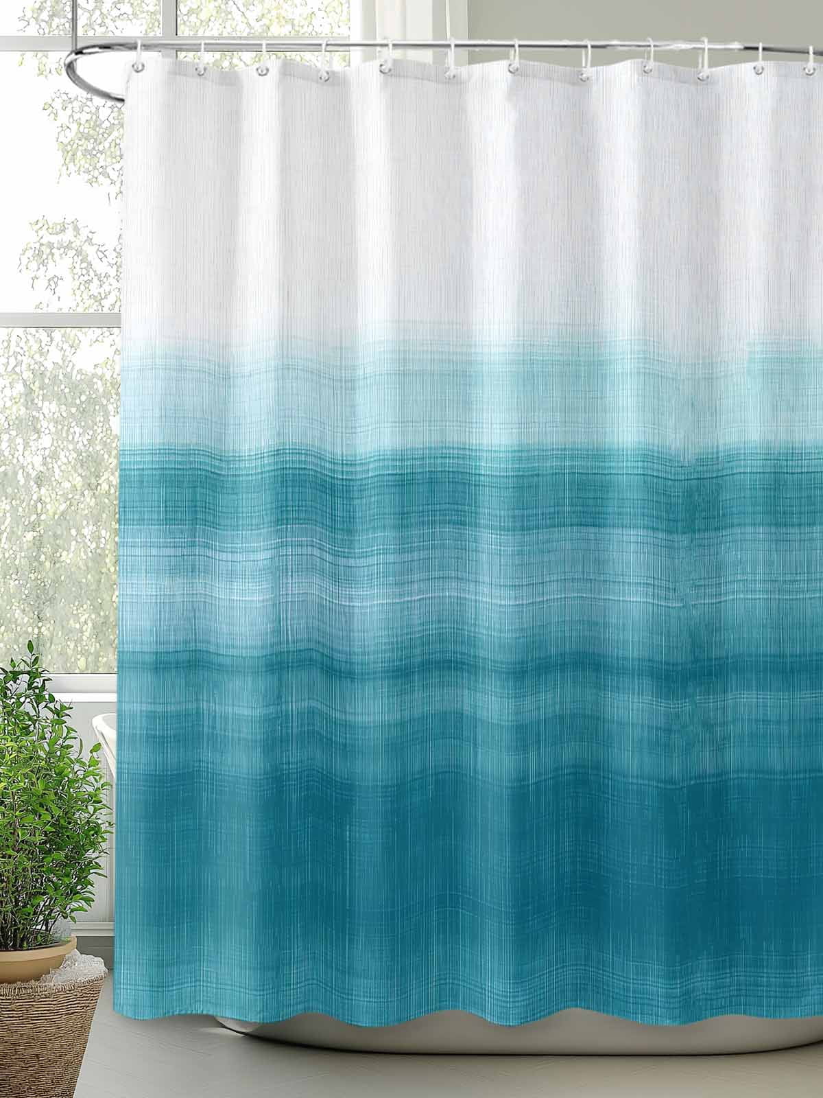 Teal White Shower Curtain, Abstract Brush Stroke Bathroom Decor Curtains Set with Hooks, Waterproof Fabric Home Accessories， Stall 36 X 78 Inch