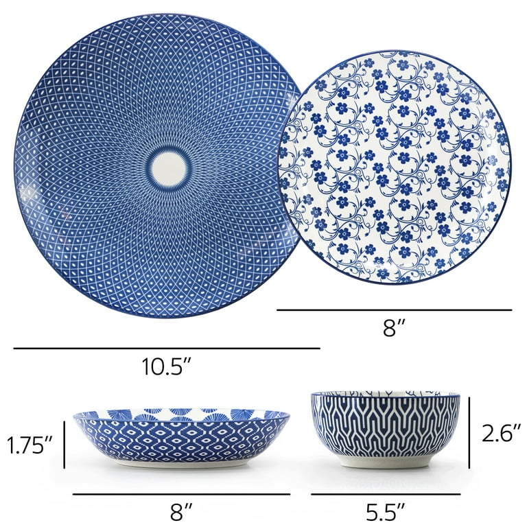 Elama Aurora 16 Piece Assorted Porcelain Double Bowl Dinnerware
