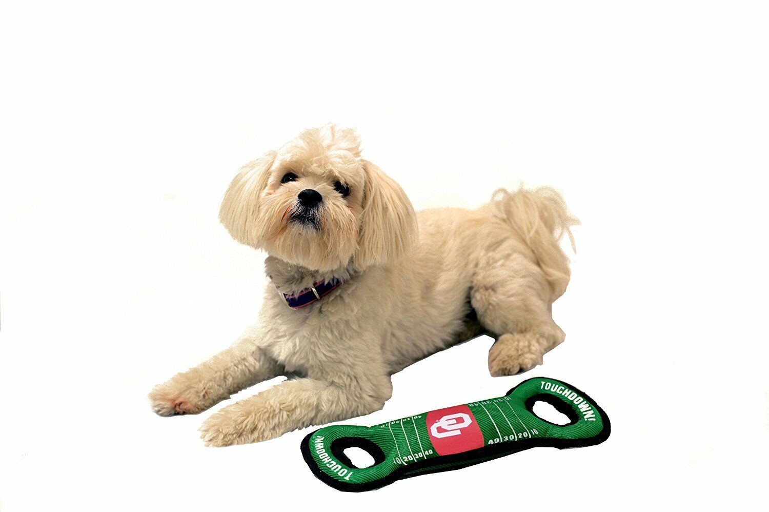 Pets First Collegiate Oklahoma Sooners Football Field Toy for DOGS & CATS. Heavy-Duty, Durable toys with Squeakers