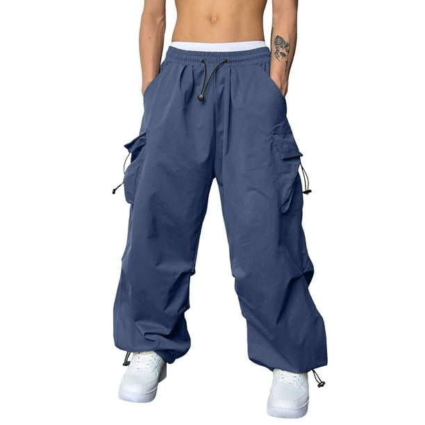 Pantalones cargo deportivos de cintura informal para hombre - Bolsillo tejido con cordón - Ropa urbana para todas las estaciones