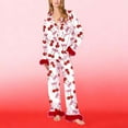 thumbnail image 5 of Tnhcen Valentine's Day Women's Cozy Comfortable Pajama Set with Fluffy Trim Pink Bow Print Long Sleeve Collar Design in Satin Fabric Sleepwear for Women Plus Size S-2XL, 5 of 7
