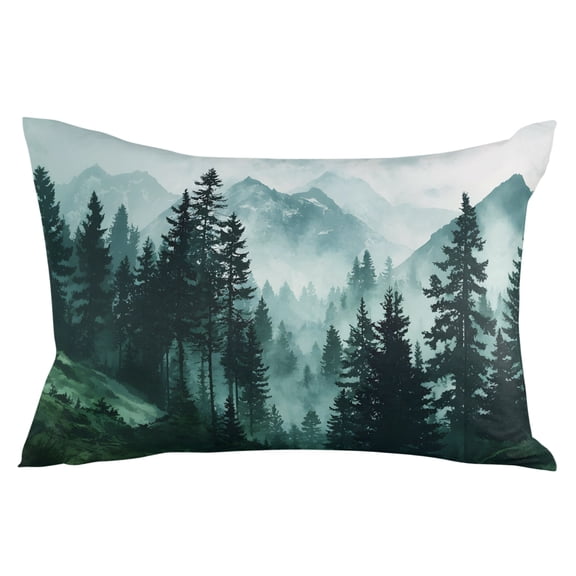 Dark Green Forest Throw Pillow Cover 12 x 20 Inch Decorative Pillow Cover Nature Foggy Mountain Pine Tree Lumbar Pillowcase Seasonal Rectangle Cushion Case for Couch Sofa Bed Living Room