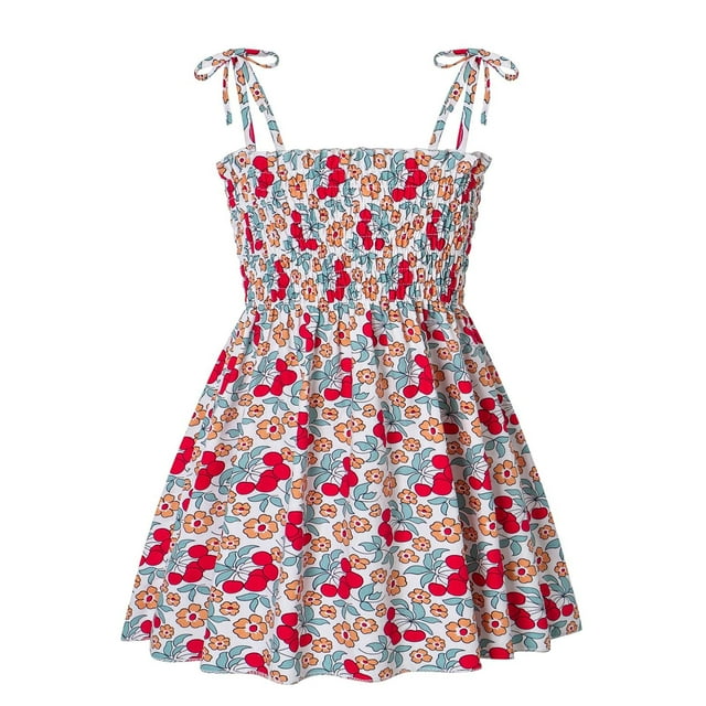 Vestido Para Niñas, Ropa Para Bebés, Ropa De Verano Para Niños Pequeños, Vestido Sin Mangas Con Tirantes, Ropa Floral Para Niños, Rojo Odeerbi LM103-5569